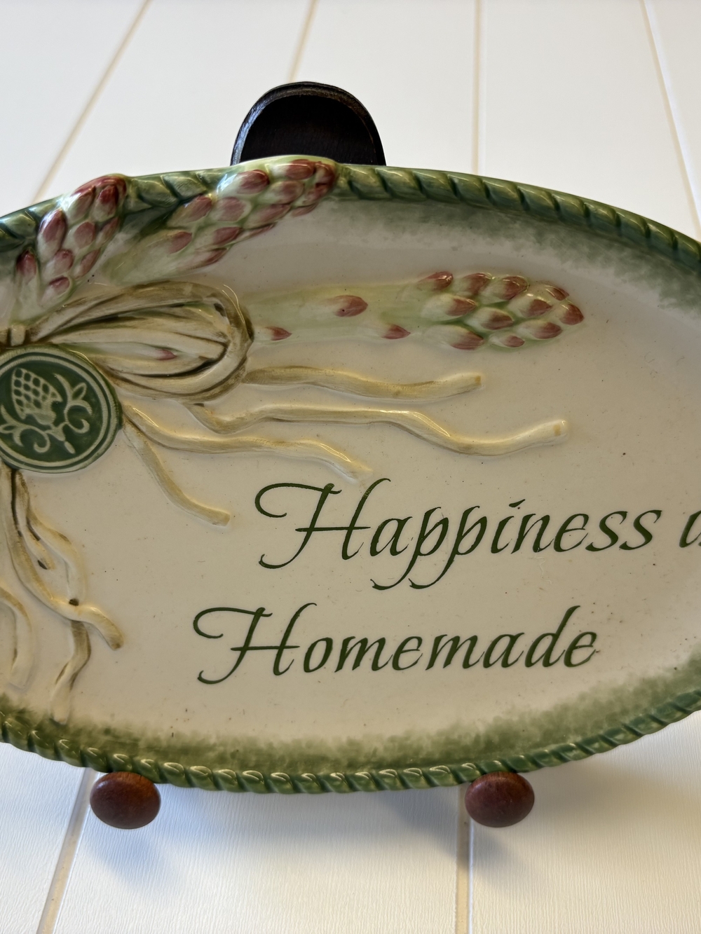 Fitz and Floyd White Oval Ceramic Platter with Yellow Sticker Accent